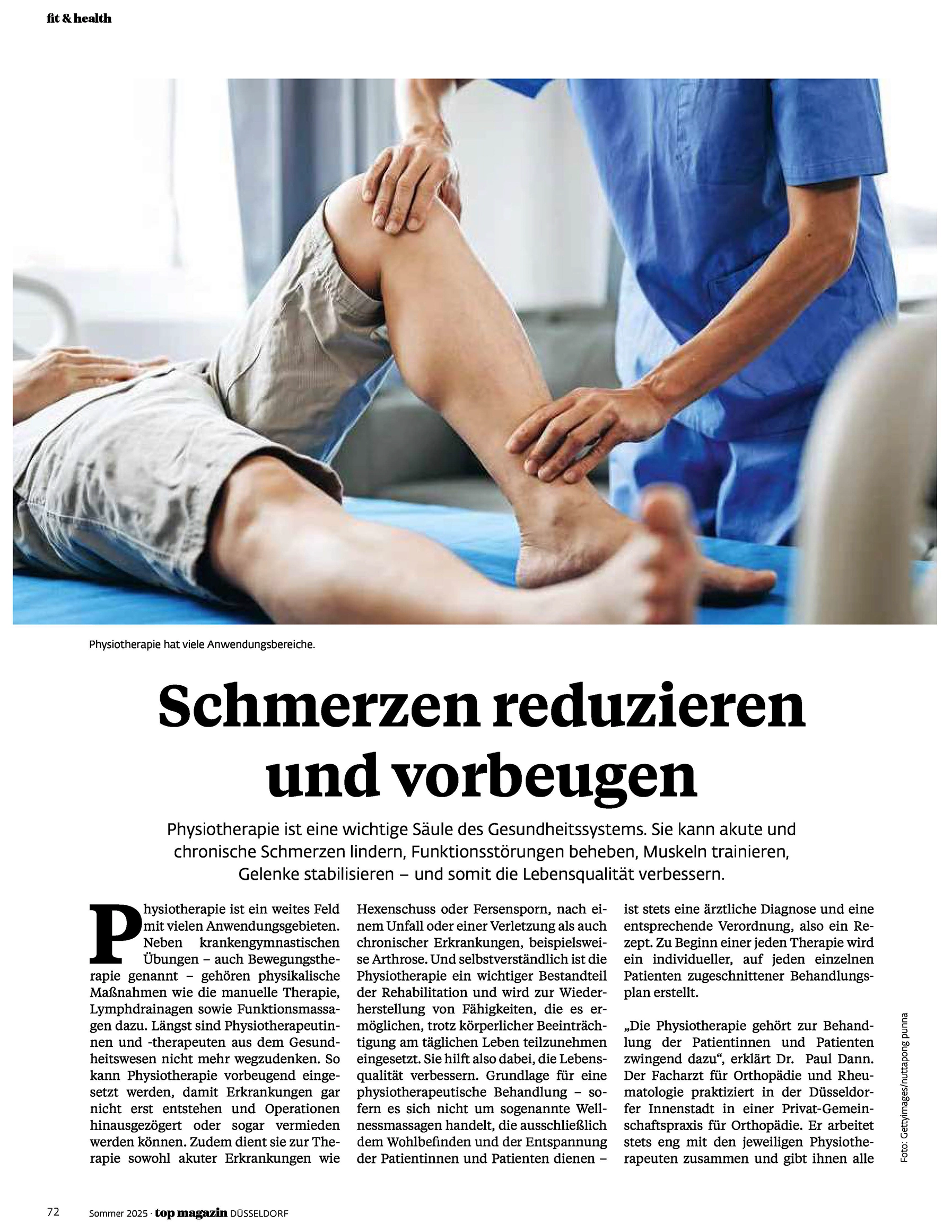 Physiotherapeutin Daniela Fonferek – Schmerzen reduzieren und vorbeugen, Top Magazin Düsseldorf